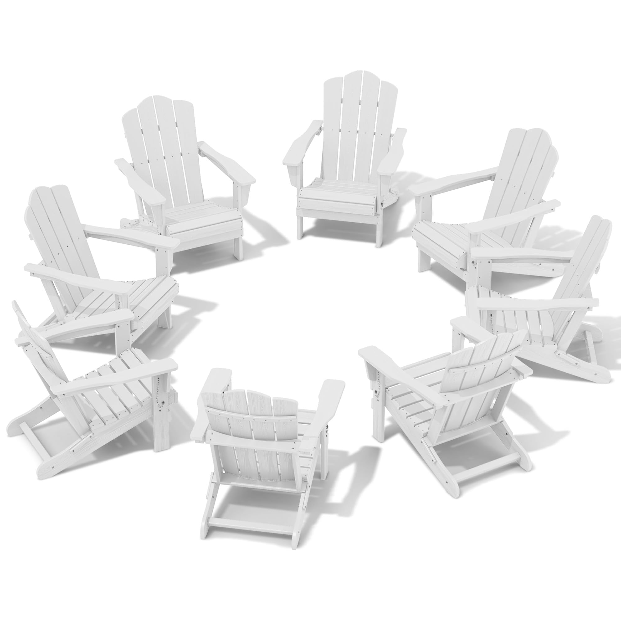 Kingyes Folding Adirondack Chair Set Of 8, Hdpe All-Weather Folding Adirondack Chair, White